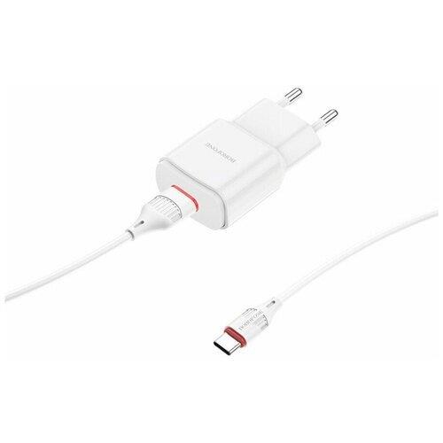 Cargador USB 2.1Amp + Cable USB a USB-C Borofone BA48A Blanco