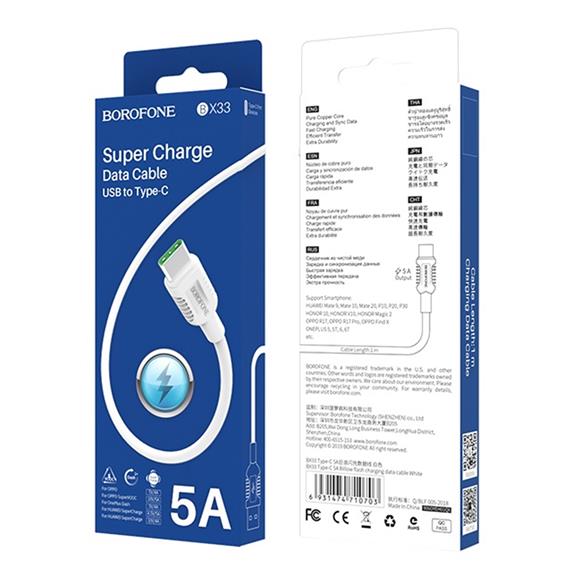 Cable USB a USB-C 1.2 metros 5Amp Borofone BX33 Blanco