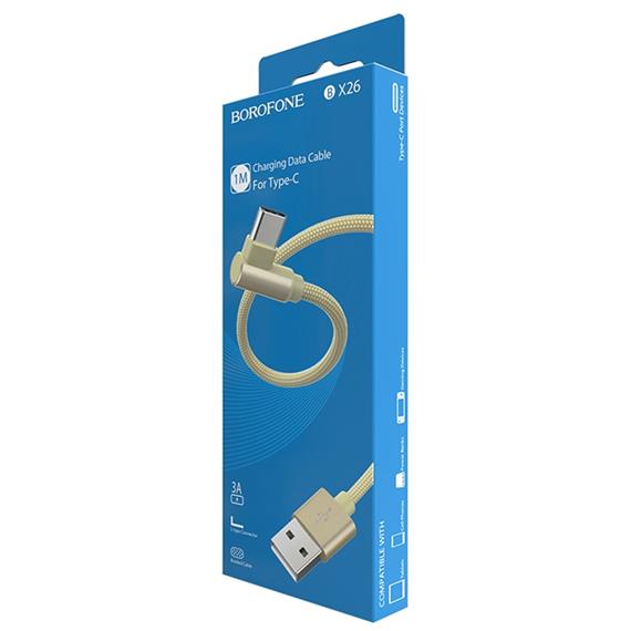 Cable USB a USB-C 1 metro 3 Amp Conexión 90º  Borofone BX26 Oro