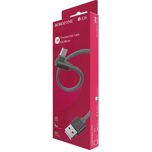Cable USB a USB-C 1 metro 3 Amp Conexión 90º  Borofone BX26 Gris Metal