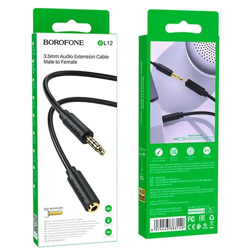 Cable Extensor 3.5mm Macho-Hembra 2m Borofone BL12 negro