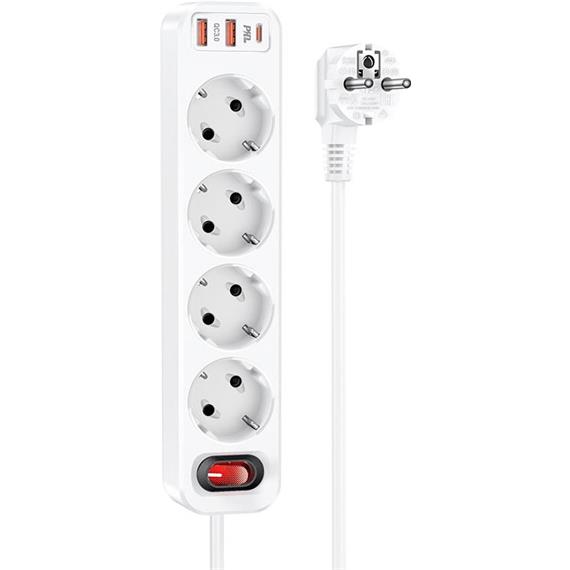Hoco NS1 Regleta 4 Tomas con 2x USB 18w y USB-C 20w Blanco