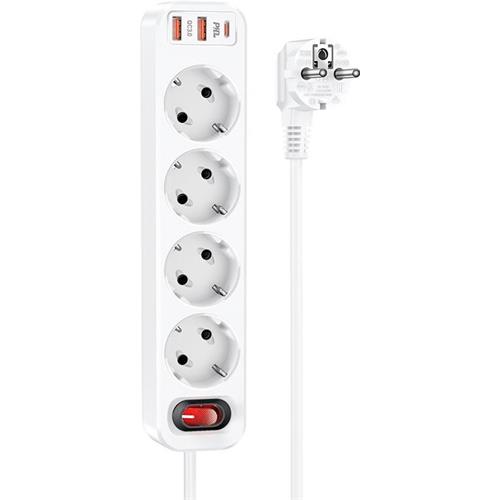 Hoco NS1 Regleta 4 Tomas con 2x USB 18w y USB-C 20w Blanco