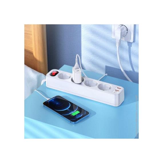 Hoco NS1 Regleta 4 Tomas con 2x USB 18w y USB-C 20w Blanco