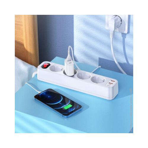 Hoco NS1 Regleta 4 Tomas con 2x USB 18w y USB-C 20w Blanco