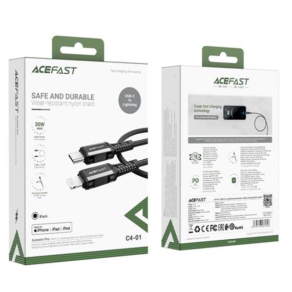 Cable USB-C a Lightning 1.8 metros 30W Acefast C4-01 Reforzado Negro