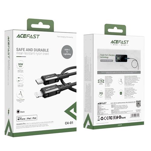 Cable USB-C a Lightning 1.8 metros 30W Acefast C4-01 Reforzado Negro