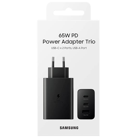 Cargador USB-C X2 + USB Trio Carga Rápida 65W Samsung (EP-T6530NBEGEU) Negro