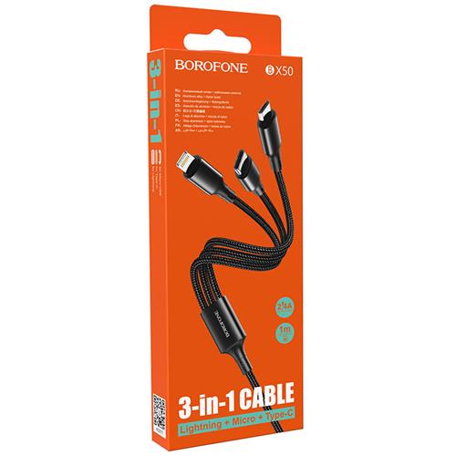Cable USB a Lightning+ Micro+ USB-C 1 m Borofone BX50 Cable Negro