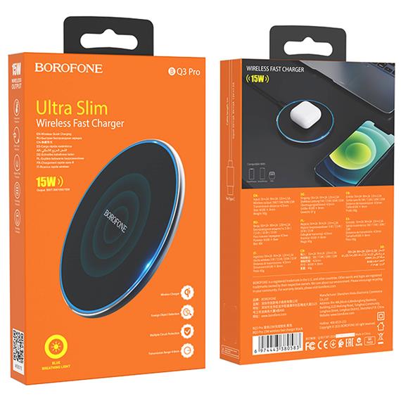 Borofone BQ3 Cargador Fast  Pro 15W Inalámbrico Negro