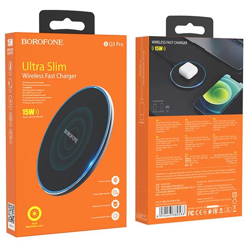 Borofone BQ3 Cargador Fast  Pro 15W Inalámbrico Negro