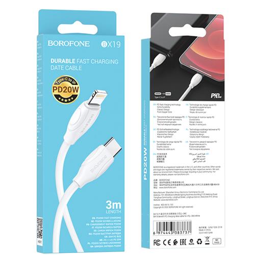 Cable USB-C a Lightning 3 metros 20W / 3Amp Borofone BX19 Blanco