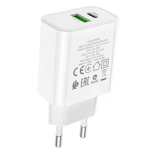 Cargador USB-C y USB 20W Borofone BA55A Blanco