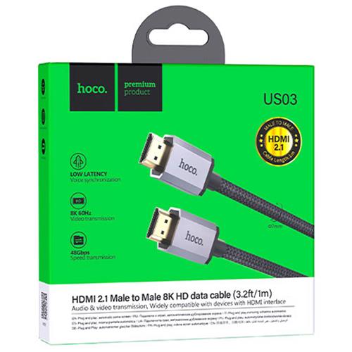 Cable HDMI HDTV 2.1 Ultra Hd 8K 1 m Hoco US03 Negro