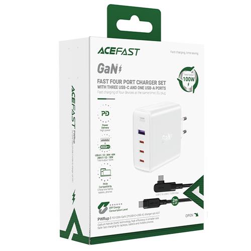 Cargador USB-C y USB 100W+ Cable USB-C Acefast A37 Blanco