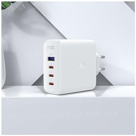 Cargador USB-C y USB 100W+ Cable USB-C Acefast A37 Blanco