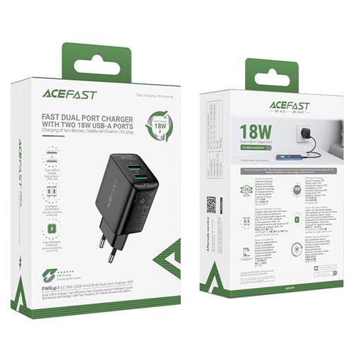 Acefast A33 QC18W Cargador USB-A-USB-A Negro
