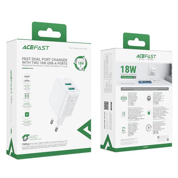 Acefast A33 QC18W Cargador USB-A-USB-A Blanco