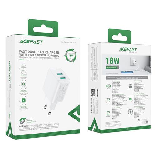 Acefast A33 QC18W Cargador USB-A-USB-A Blanco
