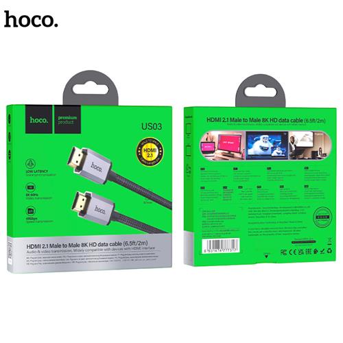 Cable HDTV 2.1 8K Ultra Hd 2 m Hoco US03 Negro