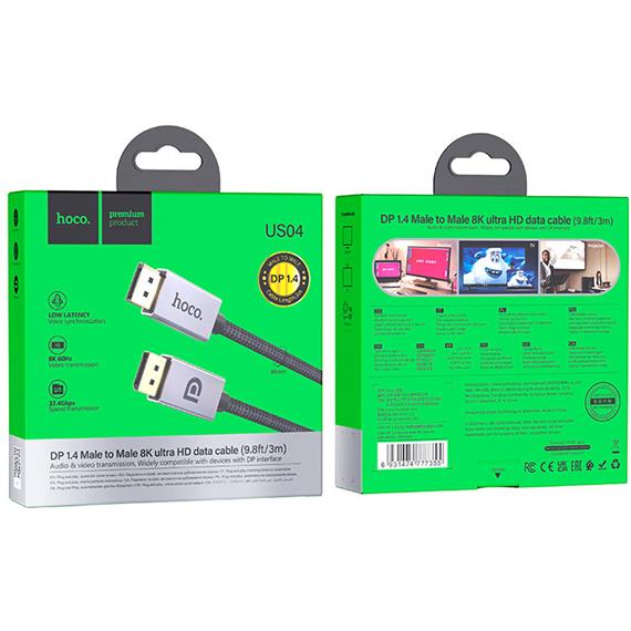 Cable DisplayPort 1.4 8K Ultra HD 3 m Hoco US04 (Monitor, TV, Proyector)