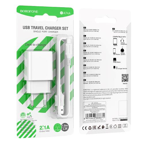 Borofone BA74A Cargador Aspirer Type C Blanco