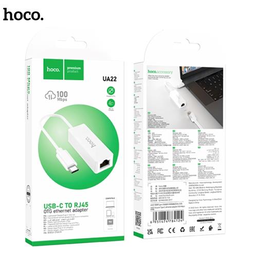 Hoco UA22 Adaptador USB-C a Ethernet 100 Mbps Blanco