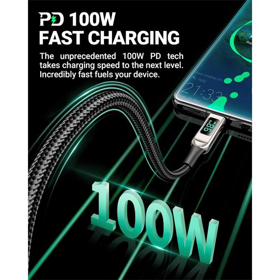 Acefast C6-03 Cable USB-C a USB-C 100W con LCD 2 Metros Plata