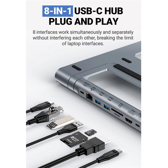 Acefast E5 Plus Soporte para portátil con HUB USB-C, HDMI y RJ45