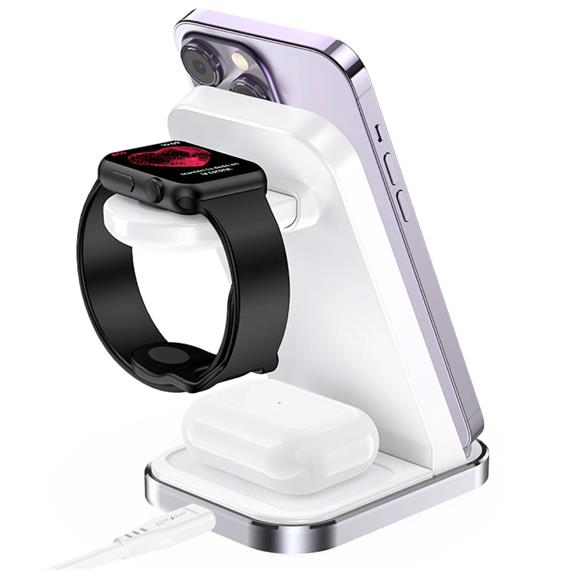 Cargador Inalámbrico Sobremesa 15W Acefast E15 3-1 para iPhone, Watch y Airpods