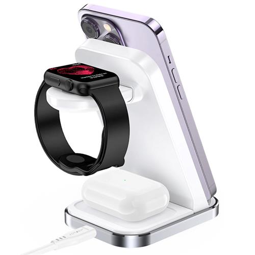 Cargador Inalámbrico Sobremesa 15W Acefast E15 3-1 para iPhone, Watch y Airpods