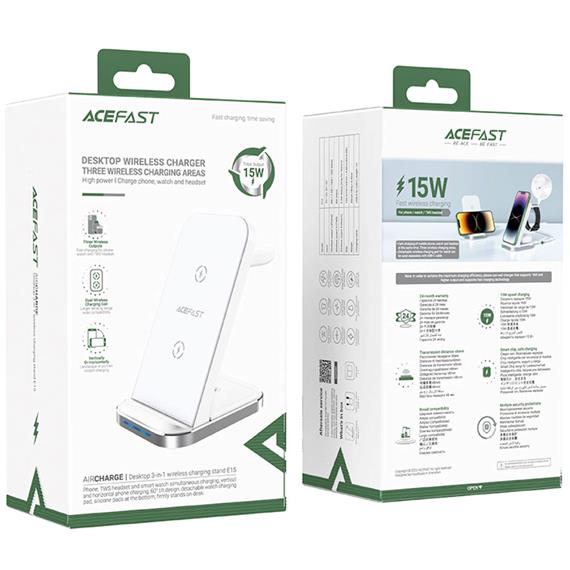 Cargador Inalámbrico Sobremesa 15W Acefast E15 3-1 para iPhone, Watch y Airpods