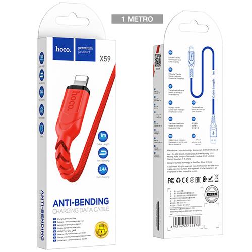 Cable USB a Lightning 1 metro 2.4Amp Hoco X59 Victory Cuerda Rojo