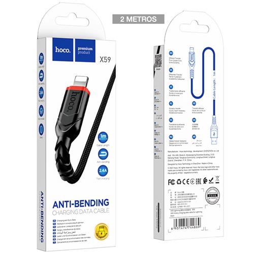 Cable USB a Lightning 2 metro 2.4Amp Hoco X59 Victory Cuerda Negro