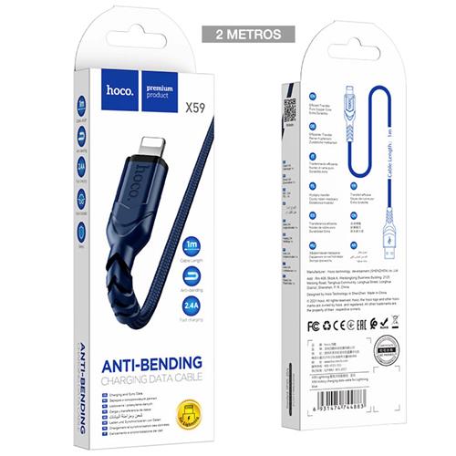 Cable USB a Lightning 2 m 2.4Amp Hoco X59 Victory Cuerda Azul