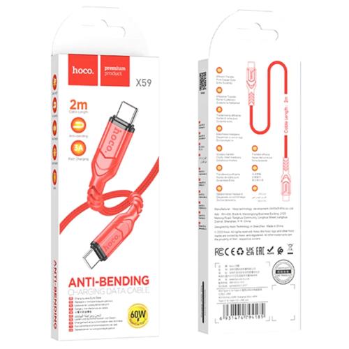 Cable USB-C a USB-C 2 metros 60W Hoco X59 Victory Rojo
