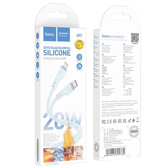 Cable USB-C a Lightning 1 metro 20W Hoco X97 Crystal  Silicona Azul