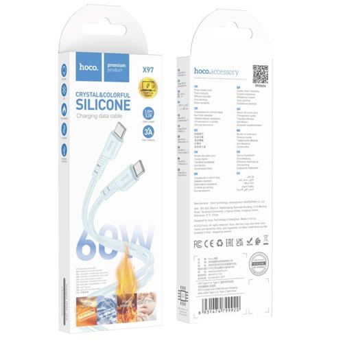 Cable USB-C a USB-C 1 metro 60W Hoco X97 Crystal Silicona Azul