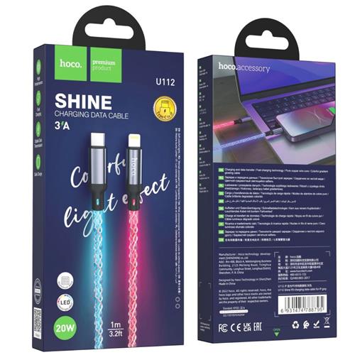 Cable USB-C a Lightning 1 metro 20W Hoco U112 Colores Luminoso