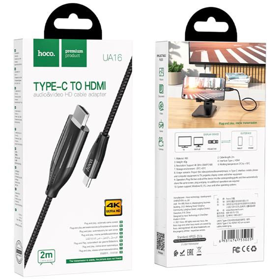 Cable USB-C a HDMI 4K 30Hz 2 m Hoco UA16 Negro