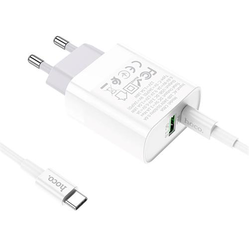 Hoco C80A Plus Cargador Rápido USB-A y USB-C 20W QC3.0 + Cable USB-C