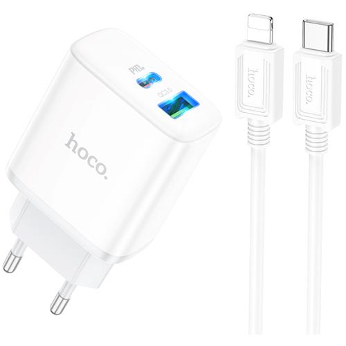 Cargador USB y USB-C 20W+ Cable USB a Lightning Hoco C105A Blanco