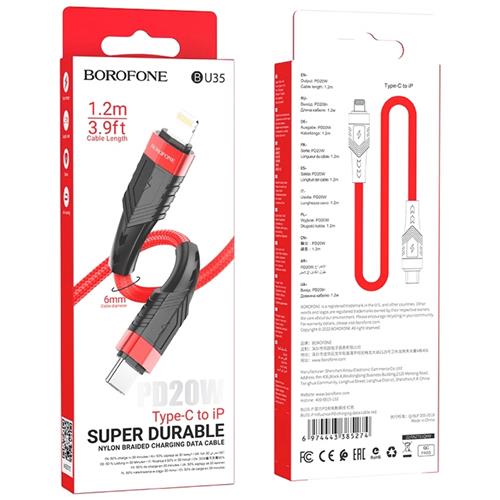 Cable USB-C a Lightning 1.2 metros 20w Borofone BU35 Cuerda Reforzado Rojo