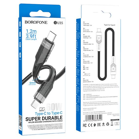Cable USB-C a USB-C 1.2 metros 60W Borofone BU35 Cuerda Reforzado Negro