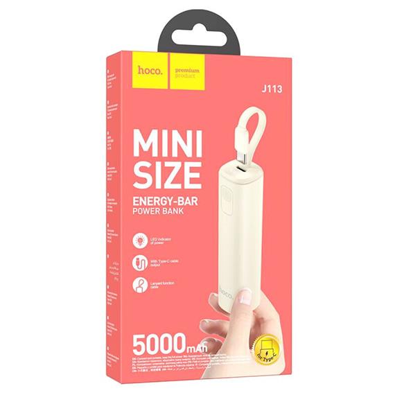Hoco J113 Energy-Bar Power Bank 5000mAh Type-C Milky White