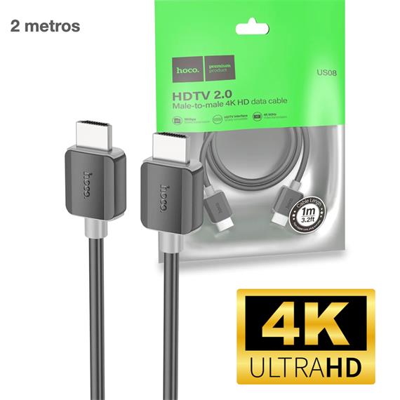 Cable HDTV 2.0 4K 2 m Hoco US08 Negro