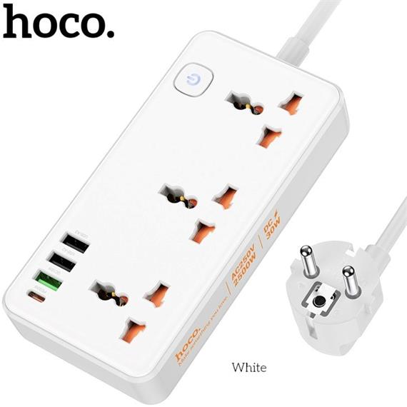 Hoco AC8A Regleta Multipaís con salidas USB 30W Blanco