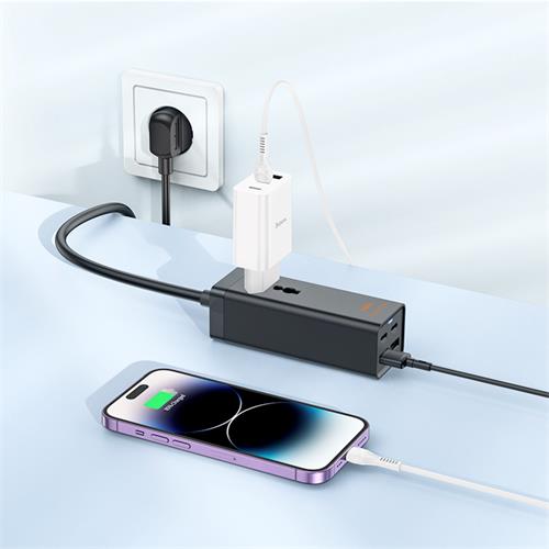 Cargador USB y USB-C 65W entrada Multipaís Hoco AC10A Negro