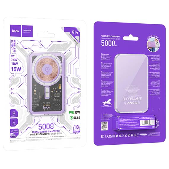 Powerbank 5.000 mAh 20W Hoco Q14 Ice Crystal Magsafe Púrpura
