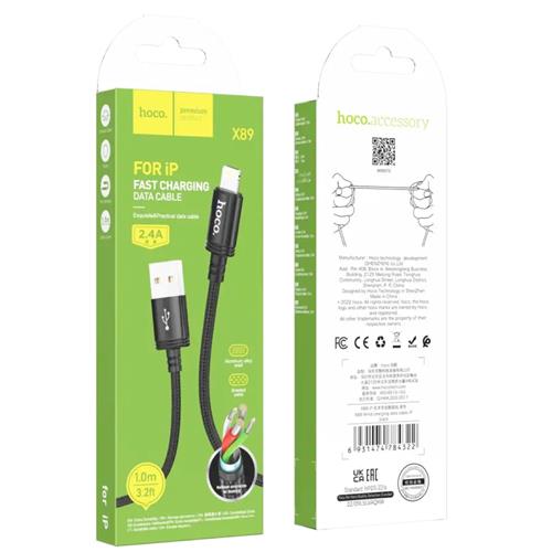 Cable Usb-A a Lightning 2.4A 1 metro Hoco X89 Negro